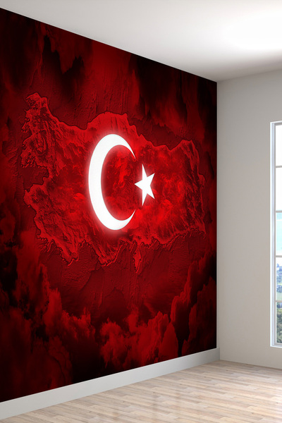 dreamwall 3 Boyutlu Kayalık Türk Bayrağı Desenli Ofisler Yazıhaneler Için Tek...