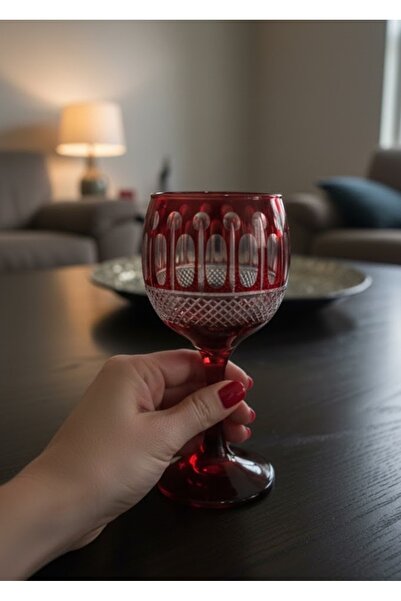 DECOSTYLE Decorated Red Coffee Side Table with a Glass Paşabahçe 1 Piece
