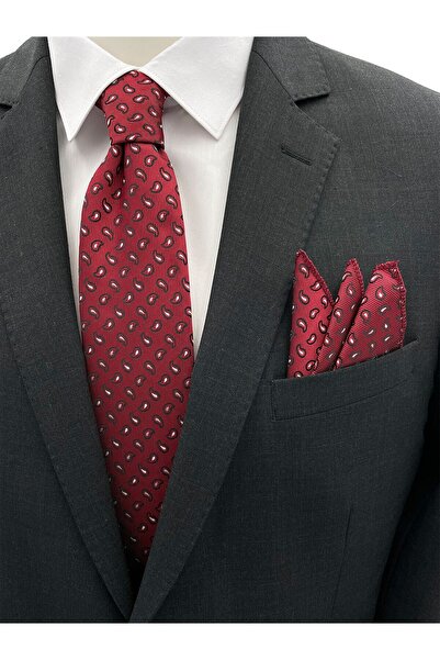 Brianze 8 cm Burgundy Small Shawl Pattern Tie Handkerchief Set