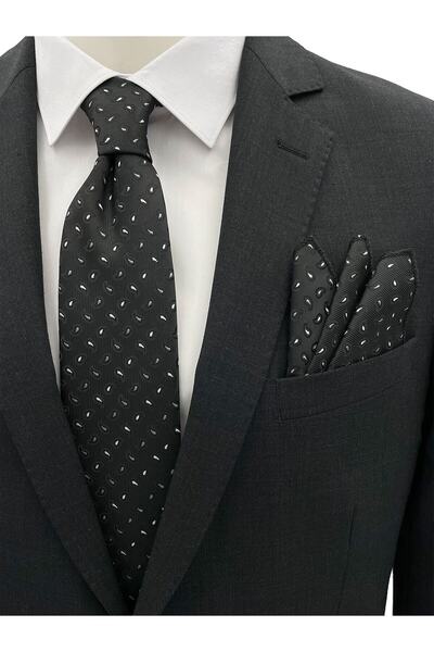 Brianze 8 cm Black Small Shawl Pattern Tie Handkerchief Set