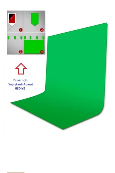 Akdeniz 200x160 Yeşil Fon Perde Green Screen Arkaplan Yapışkanlı Duvara Asma ...