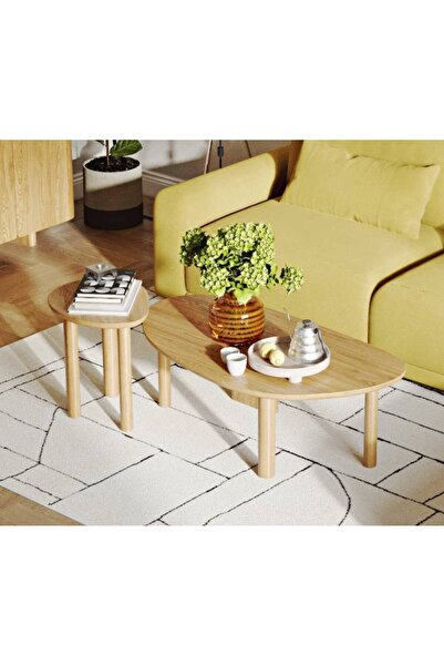 Normod Mandel Masif Meşe Ikili Orta Sehpa Takımı Medium