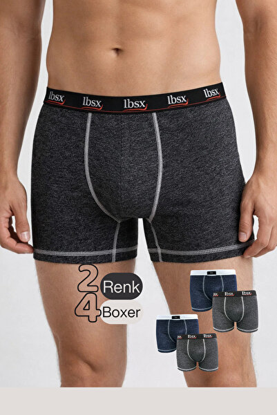 IBSX Premium Erkek Boxer Seti - 4lü, Pamuklu, Likralı, Bel Lastikli, Slim Fit