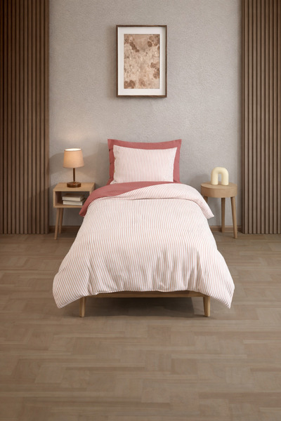 Cottonest طقم غطاء لحاف مفرد مخطط من القطن مقاس 160 × 220 - غطاء وسادة واحد