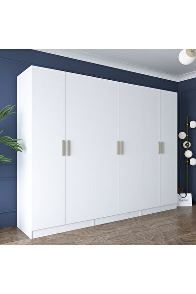 Rani Mobilya Rani BA158 Geniş Gardırop Elbise Dolabı 6 Kapaklı 2 Çekmeceli 7 ...