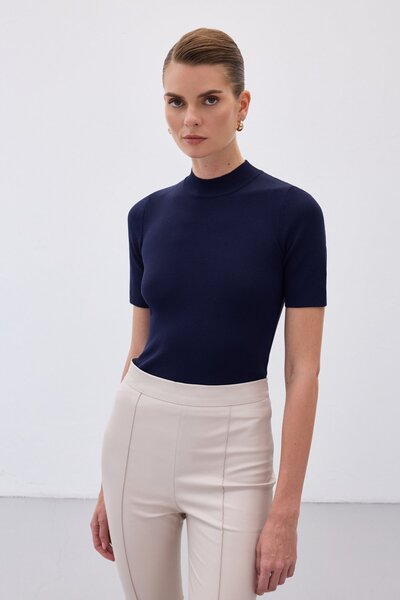 Sateen Tricotaj Half Fisherman - Bleumarin