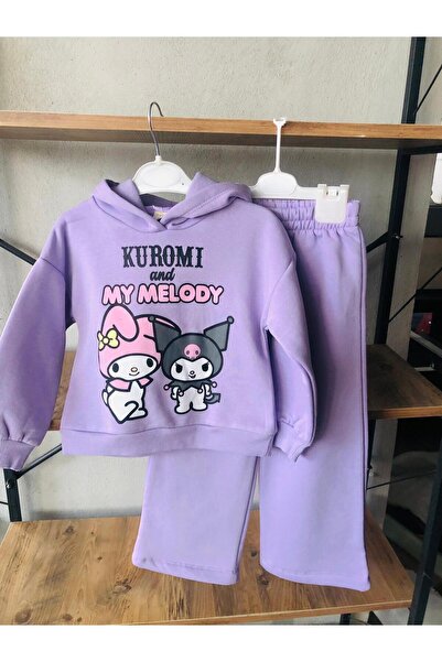 Lunas tekstil Set 3 piese Kuromi cu glugă, bluză și pantaloni