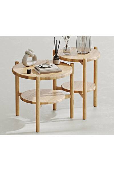 Normod Norac Masif Meşe İkili Yan Sehpa Takımı