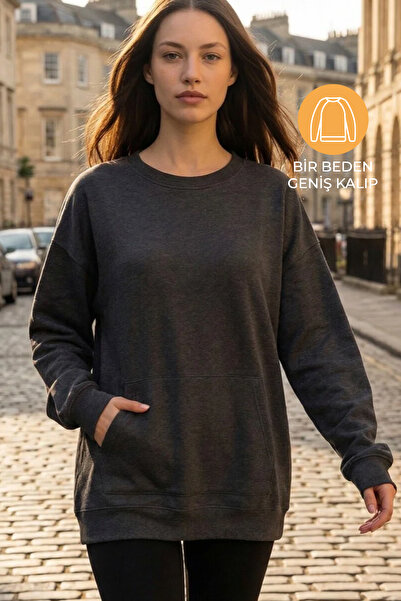 Amia&Co. Anthracite Basic Oversized Women's Sweatshirt