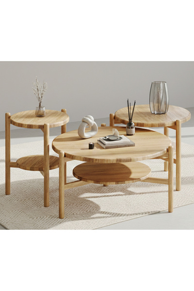 Normod Norac Masif Meşe Üçlü Sehpa Takımı