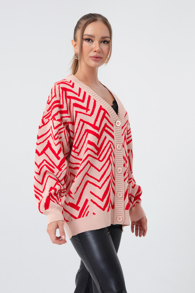 Lafaba Women's Powder Zigzag Pattern Knitwear Cardigan