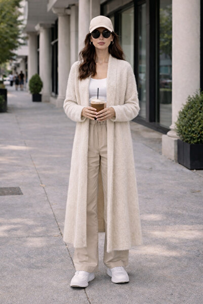 OYERGA MODA Women's Shawl Collar Plain Weave Long Knit Cardigan