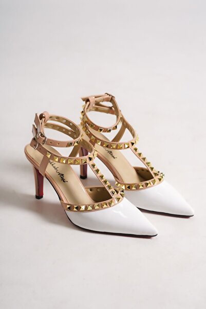 Ayakkabı Ateşi Beyaz Rugan Nude Rugan Troklu Özel Tasarım Kadın Ince Topuklu ...