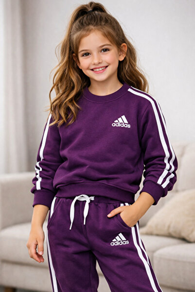 Uğur bebe طقم رياضي للفتيات بلون البرقوق بثلاثة خيوط بدون شارات |   توك دوراش...