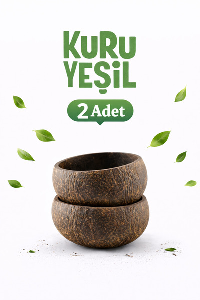 Kuru Yeşil Hindistan Cevizi Kasesi – 2li Pack – Rough – Jumbo - El Yapımı – Doğal – Salata ve Çerezlik – Mat -