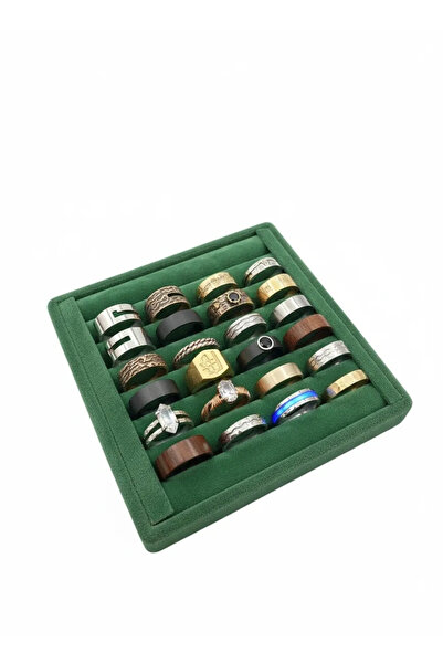 MeGass Dekor حامل عرض حلقات من قماش الجلد المدبوغ باللون الأخضر 15 سم / 15 سم