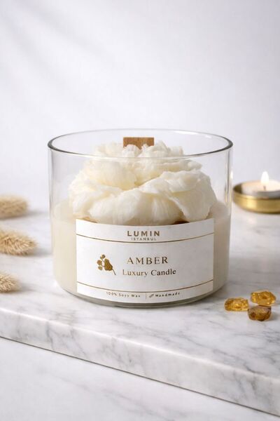 Lumin İstanbul Amber Aromalı Çiçek Motifli Cam Mum