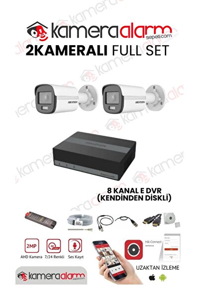 Hikvision 2 Kameralı Dahili Mikrofonlu 7/24 Renkli Görüşlü Kamera Seti