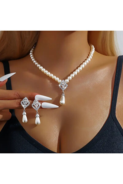 esplendor Şık Gelinlik Takı Seti, Taşlı Süslemeler, Boncuklu Tasarım Kolye ve...