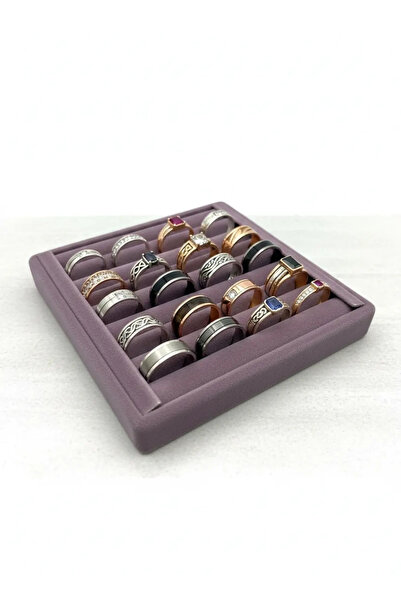 MeGass Dekor حامل عرض حلقات من قماش الجلد المدبوغ باللون الأرجواني 15 سم / 15 سم