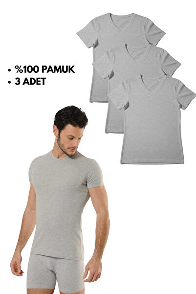 Hmd 3-х частинні чоловічі футболки Ribana 100% бавовна, сірий V-подібний вирі...