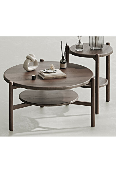 Normod Norac Masif Meşe İkili Orta Sehpa Takımı Small