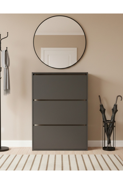 mobilyapratik Düşer Kapak Ayakkabılık Kayar Raflı Ayakkabılık 3 Bölmeli