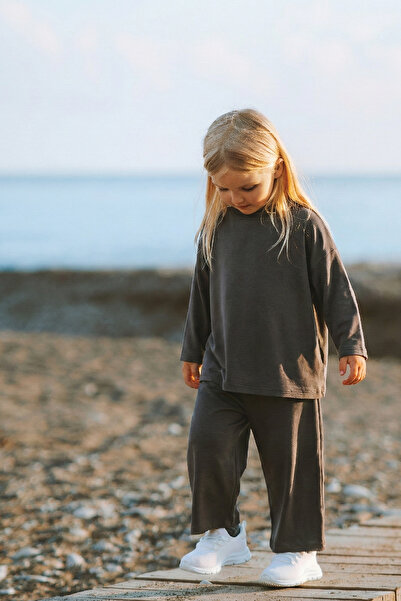 Cigit Yumuşak Dökümlü Oversize Bambu Takım 3-10 Yaş Haki Yeşil