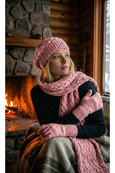 emybox Women's Knitted Patterned Painter Beret Scarf Gloves 3-Piece Set Winte...