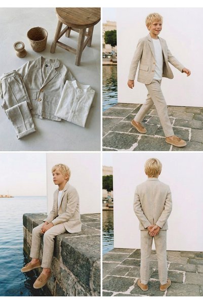 rg kidsstore Children's 3-Piece Linen Suit |   Jacket, T-Shirt, Pants |   3-9 Years Old |   Rg Brand Rg1465