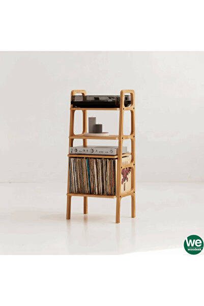 Woodesk Vinilo, Ahşap, Tik Renk, Kitaplık Ve Pikap Standı