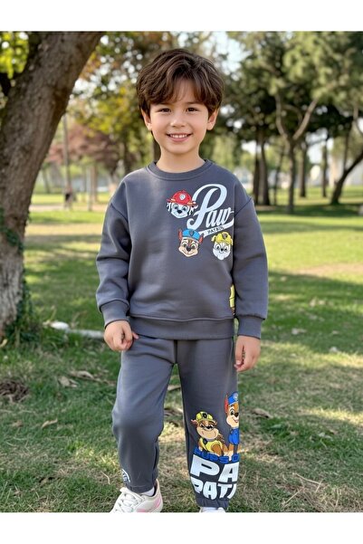 LUCCO Erkek Çocuk Pamuklu Kumaş Paw Patrol Baskılı Alt Üst Eşofman Takım