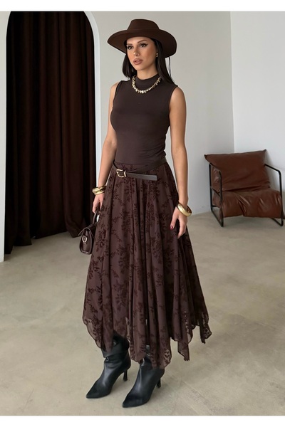 BEJNA Дамска асиметрична тюлена пола с релефен десен