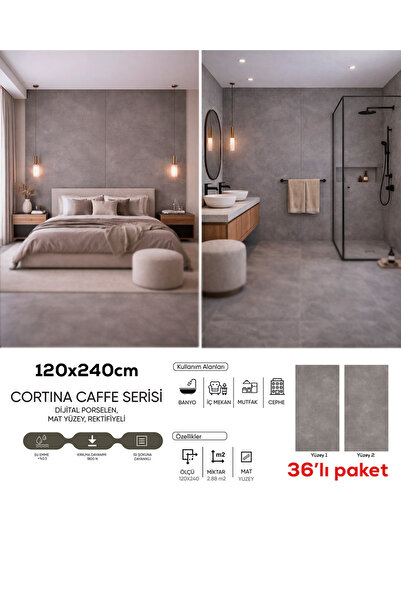 Picasso Home Design Cortina Caffe 36'lı Paket 120x240 cm Dijital Porselen – M...