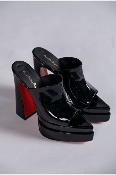 Ayakkabı Ateşi Pantofi cu toc înalt din piele lacuită neagră cu platformă dub...