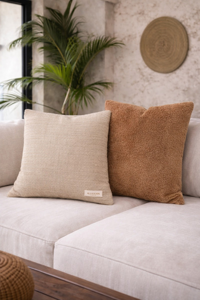 Alacastore Linen Fabric and Cinnamon Plush 2-Piece Set Decorative Pillow Cush...