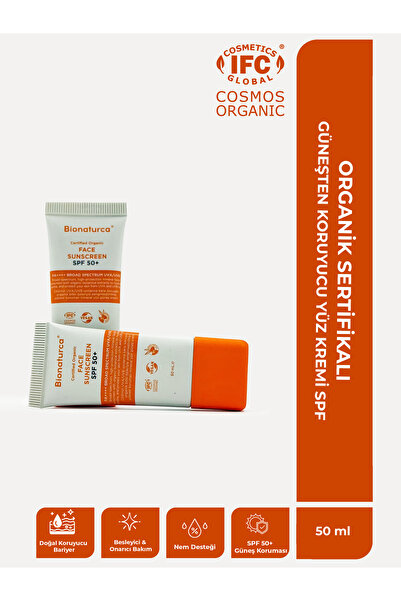 BIONATURCA Organik Sertifikalı Güneşten Koruyucu Yüz Kremi SPF 50+ 50 ml -
