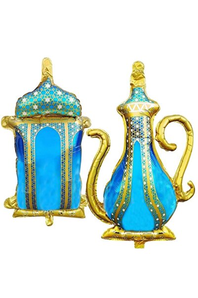 partidolu Ramazan Temalı İbrik ve Kandil Şeklinde Turkuaz Renk 45 cm Folyo Ba...