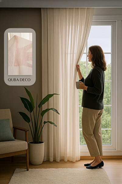 QUBA DECO Keten İçeren Tül Perde Doğal Natural Ütü istemez Salon Oturma Odası...