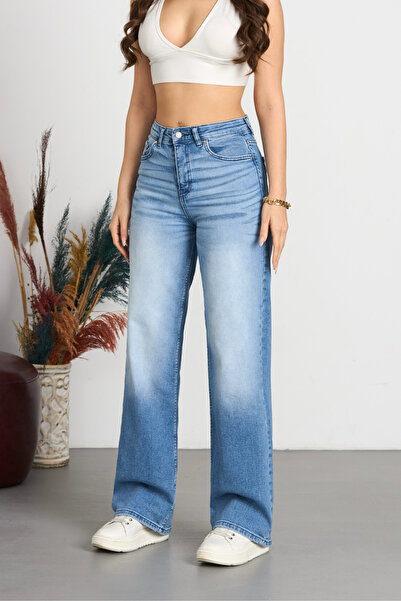 BİKELİFE Damskie jeansy z wysokim stanem i szerokimi nogawkami z lycry w styl...