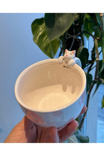 visera كوب سيراميك مصنوع يدويًا على شكل قطة متدلية