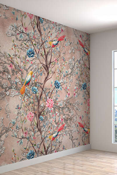 dreamwall Vintage Ağaç Ve Kuş Desen Silinebilir Sağlıklı Tekstil Duvar Kağıdı