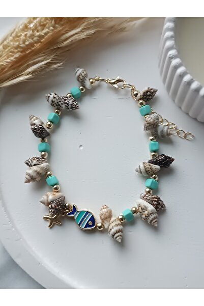 La fee aksesuar Women Anklet Blue Turquoise Colorful Fish Seashell Oyster Beaded