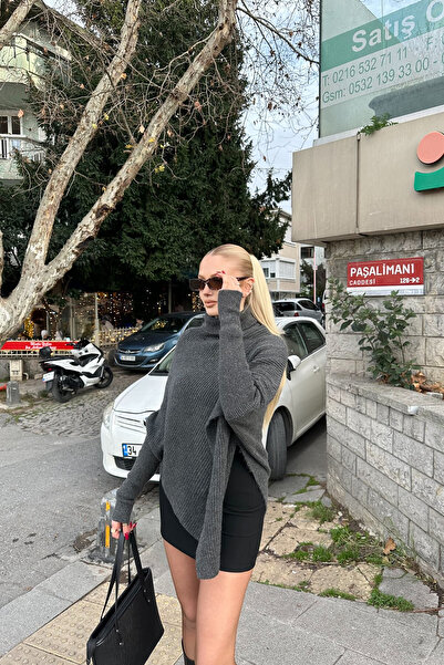 lizge giyim BALIKÇI YAKA ASİMETRİK DETAY TRIKO KAZAK