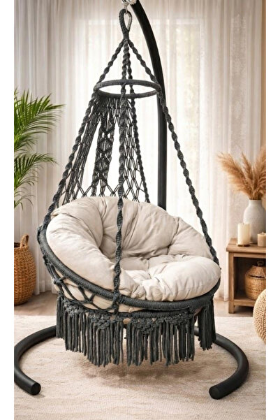 WOODSHUT Tek Kişilik Makrome El Örgüsü Salıncak MİS38002AntrasitMA (Salıncak ...