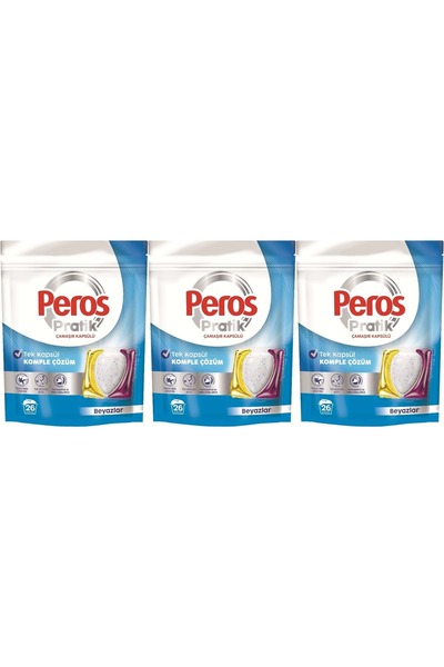 Peros Pratik Matik Çamaşır Deterjanı Kapsülü - Tableti 78 Adet Beyazlar (3PK*26)