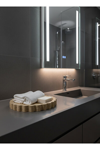 FARALYAHOME صينية رخامية مستديرة من الترافرتين الطبيعي، منظم الحمام، طبق تقدي...