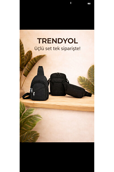 Sofia Unisex Triple Cross Bag Body Bag and 3 Zippered Black Bag