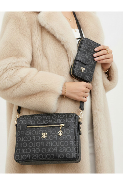 Çanta Trend Polo Of Colors Чорна багатосекційна жіноча сумка через плече та г...