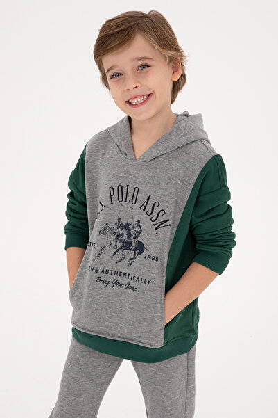 U.S. Polo Assn. Erkek Çocuk Gri Melanj Kapüşonlu Sweatshirt 50316623-VR086